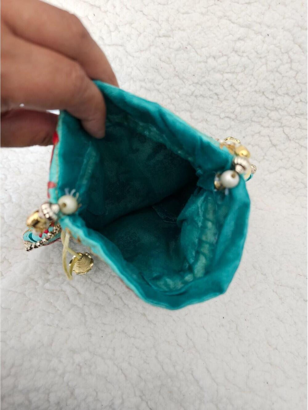 New Handmade Potli Bag Pouch Beads Embroidered Small Boho Multicolor 15.5 Long - Picture 12 of 13